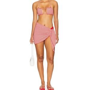 VDM 3 Piece Swim Bikini and Cover Up Red Gingham Set Size S